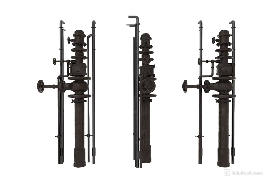 Heavy Duty Black Industrial Piping Assemblies With Valves And Connections 3d model 