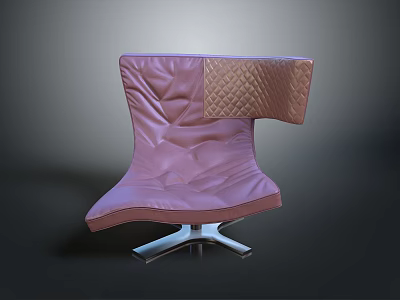 Modern Purple Leather Chair With Quilted Panel And Swivel Metal Base 3d model