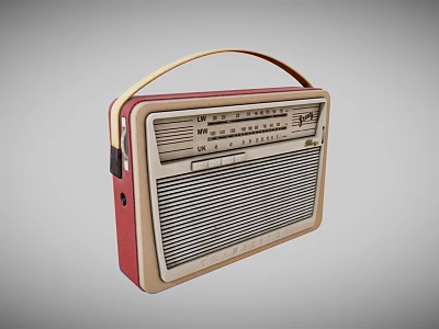 Vintage Retro Radio Speaker With Red And Beige Design FM AM Tuning And Portable Handle 3d model