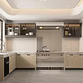 Modern Spacious Kitchen Interior With Wooden Cabinets Island Counter And Stainless Steel Appliances