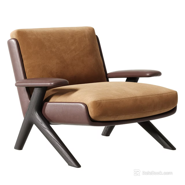 Stylish Modern Brown Leisure Chair With Upholstered Seat And Wooden Legs 3d model 