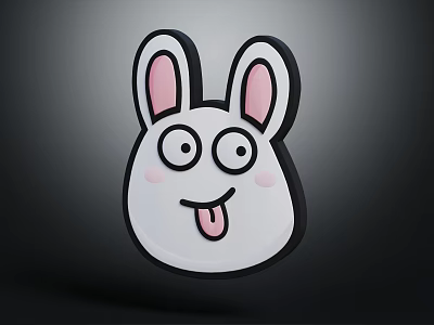 Cartoon Rabbit Head With Big Ears Pink Inner Ears Blushing Cheeks And Sticking Tongue 3d model