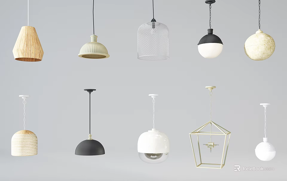Modern Pendant Lights With Different Designs And Various Materials For Home Interior 3d model