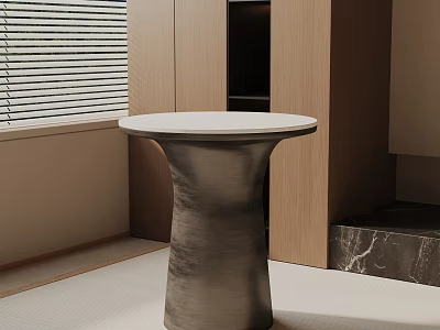 Modern Side Table with Round White Marble Top and Sleek Metallic Base in Contemporary Interior 3d model