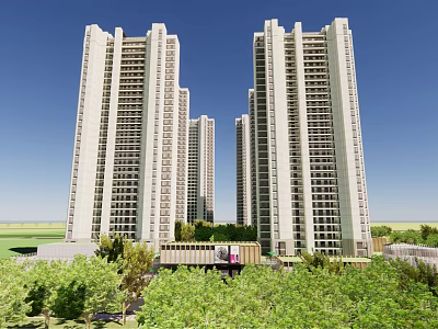 Modern High Rise Residential Buildings Exterior With Greenery And Blue Sky 3d model