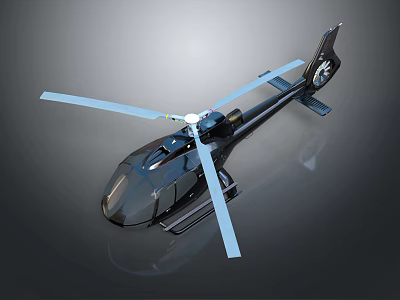 Modern Black Shiny Helicopter With Sleek Design And Blue Rotors 3d model