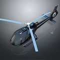 Modern Black Shiny Helicopter With Sleek Design And Blue Rotors