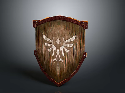 Classic Wooden Shield With Red Border And White Winged Arrow Design 3d model