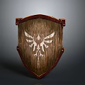 Classic Wooden Shield With Red Border And White Winged Arrow Design