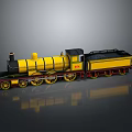 Yellow Steam Train Model With Black Chimney Red Wheels And Carriage Design