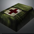 Green Canvas First Aid Kit With Red Cross Emblem And Emergency Design