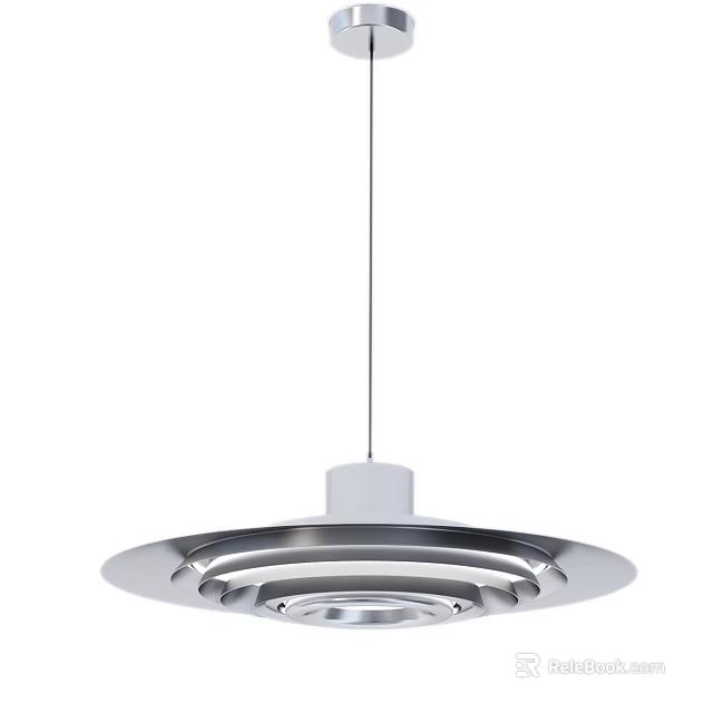 Modern Pendant Light With Multiple Silver Circular Rings And White Ceiling Base Design 3d model