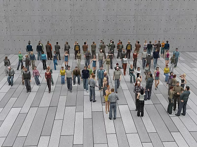 Large Group of People in Open Space with Gray Walls and Floors 3d model