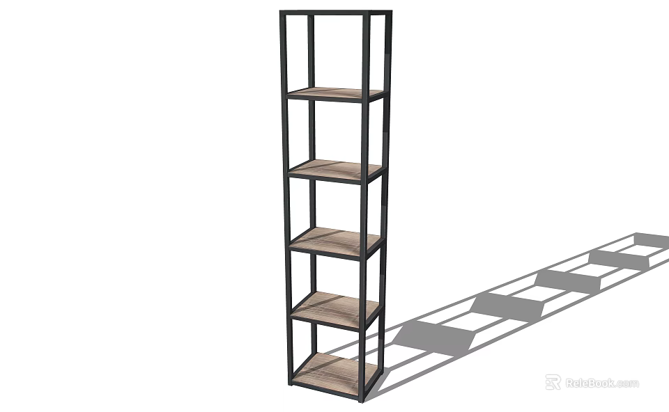 Modern Open Bookshelf Design With Metal Frame And Multiple Wooden Shelves 3d model 
