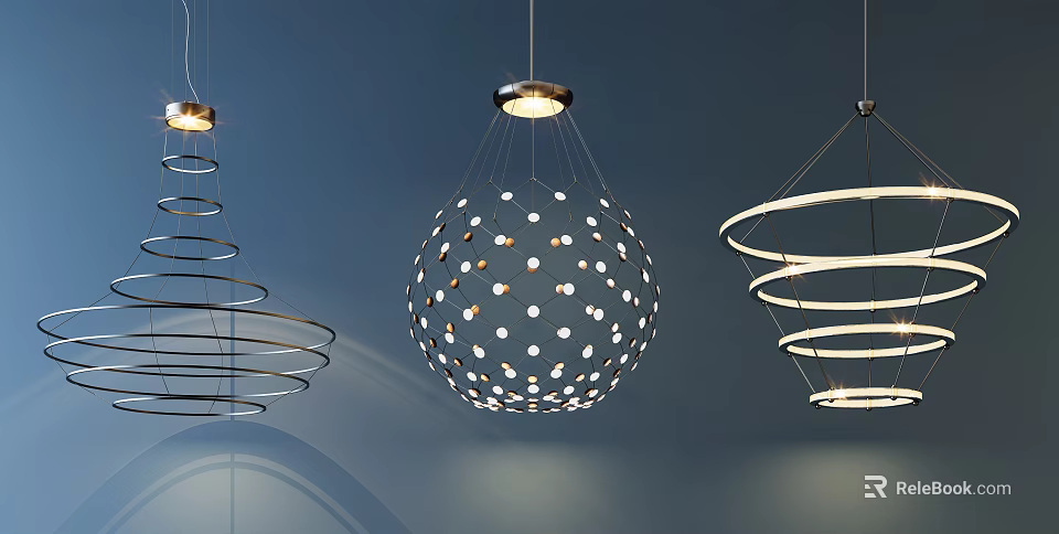 Modern Unique Design Chandeliers Featuring Spherical Spiral and Ring Shapes for Interior 3d model 