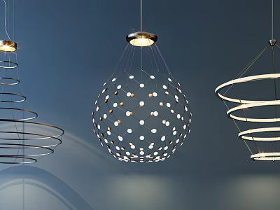 Modern Unique Design Chandeliers Featuring Spherical Spiral and Ring Shapes for Interior 3d model