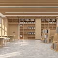 Modern Library Interior With Wooden Bookshelves And Tables 3d model