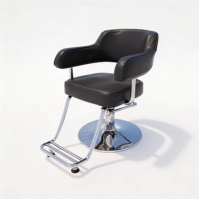 Black Leather Office Chair With Armrests And Modern Chrome Metal Base 3d model