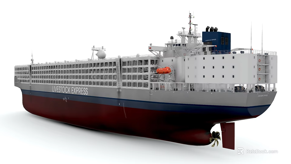 Modern Large Cargo Container Ship With Red Blue Hull And Containers 3d model 