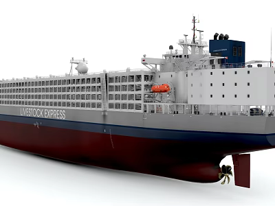 Modern Large Cargo Container Ship With Red Blue Hull And Containers 3d model