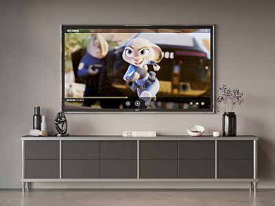Modern TV Stand With TV Decor Items And Drawers In Living Room 3d model