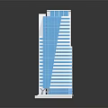 Tall Modern Office Building With Blue Glass Facade And White Stripes