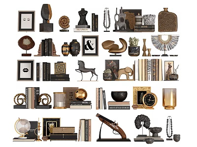 Modern Decorative Ornament Set With Sculptures Frames Vases Books Clocks And Home Decor Pieces 3d model