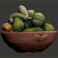 Assorted Fresh Green And Yellow Vegetables in Red Clay Bowl