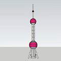 Pink Tower Structure With Double Spherical Sections And Support Base 3d model
