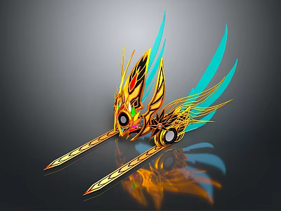 Home Living Decorative Ornament With Golden Blue Wing Shaped Feather Design 3d model