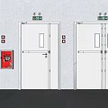 Fire Safety Exit Doors With Emergency Signs And Red Fire Hydrant
