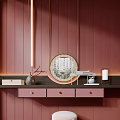 Modern Dressing Table with Round Mirror on Pink Wall and Decorative Items 3d model