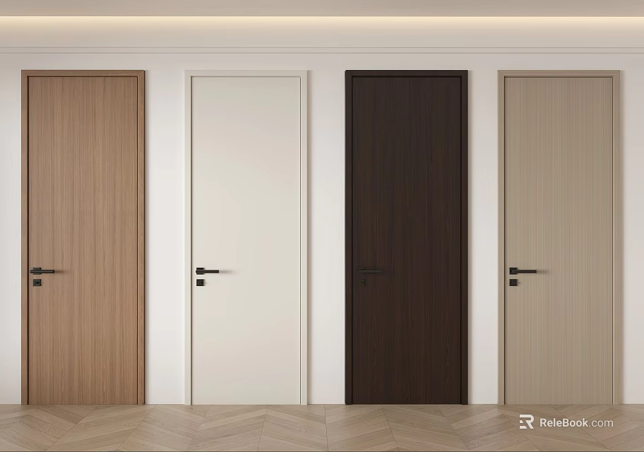 Various Colored Wooden Hinged Doors For Modern Home Interior Design 3d model 