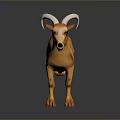 3D Model of Orange Animal With White Curved Horns Standing on Gray Background