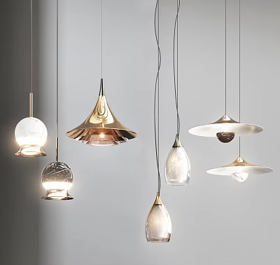 Modern Contemporary Hanging Chandeliers With Diverse Shapes Metallic Frames And Glass Shades 3d model