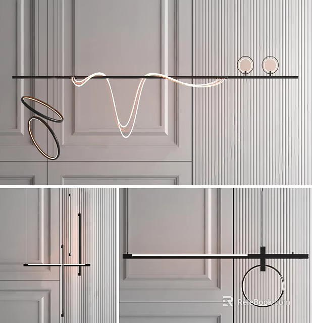 Modern Elegant Chandeliers With Curved Lines Circular Shapes And Linear Frames 3d model