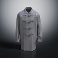 Gray Long Length Woolen Coat With Toggle Buttons And Stand Collar Design 3d model