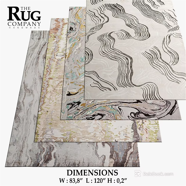 Square Rugs With Modern Abstract Wave Patterns And Marble Texture Design 3d model 
