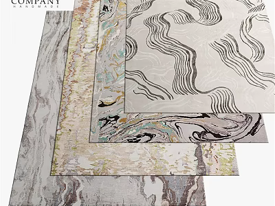 Square Rugs With Modern Abstract Wave Patterns And Marble Texture Design 3d model