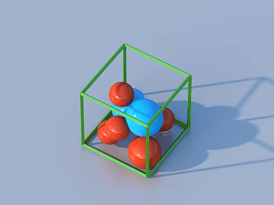 Modern Household Decorative Ornament With Green Cube Frame Blue And Red Spheres 3d model