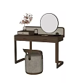 Elegant Modern Dressing Table with Round Mirror Stool and Decorative Accessories