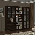 Wooden Bookcase With Glass Doors And Storage Drawers For Books And Decorative Items