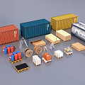 Industrial Equipment Including Colorful Containers Wooden Crates Metal Frames And Gas Cylinders