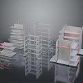 Modern Retail Display Shelving Units With White Frames And Red Accents 3d model