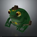 Green Frog Adventurer Plush Toy Character with Brown Hat Yellow Eyes Belt and Backpack