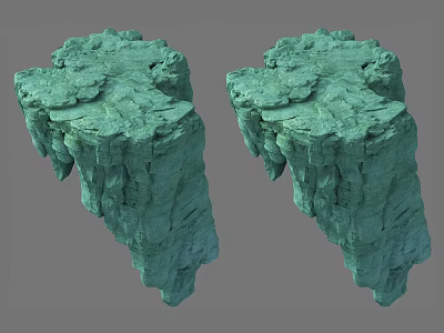 Two Green Stone and Wood Natural Textured Decorative Pieces with Rough Surfaces 3d model