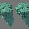 Two Green Stone and Wood Natural Textured Decorative Pieces with Rough Surfaces