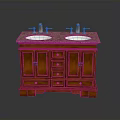 Classic Wooden Bathroom Vanity With Double Sinks Granite Countertop And Faucets