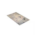 Abstract Square Rug In Beige Gray With Black Blue Irregular Brushstroke Patterns