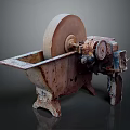 Rusty Vintage Grinding Machine With Metal Wheel And Mechanical Base 3d model
